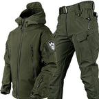 Men's hooded outdoor jacket and cargo trousers set