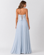 Women's floral lace corset maxi dress with halter neckline and pleated skirt