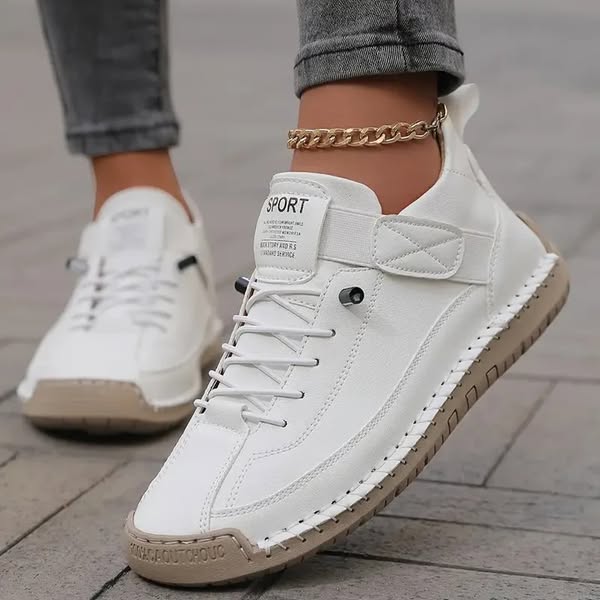 Women's lace-up sneakers with ankle strap and textured sole