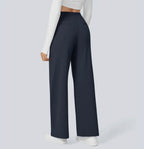 Women's high-waisted wide-leg trousers shown in multiple colours