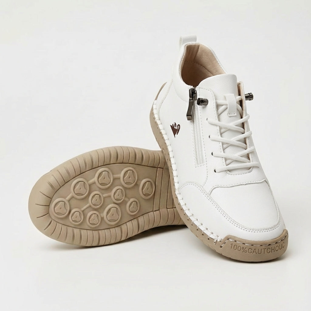 Women's plain lace-up trainers with side zip, round toe and flat textured sole