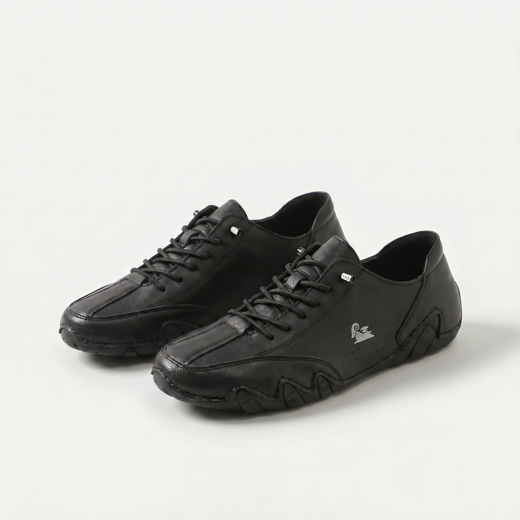 Low-profile lace-up trainers with rounded toes, stitched panels and textured soles