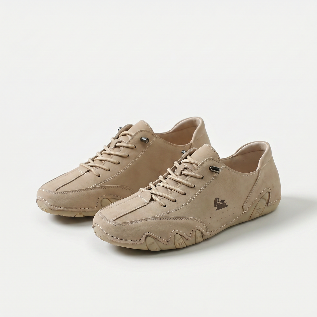 Low-profile lace-up trainers with rounded toes, stitched panels and textured soles