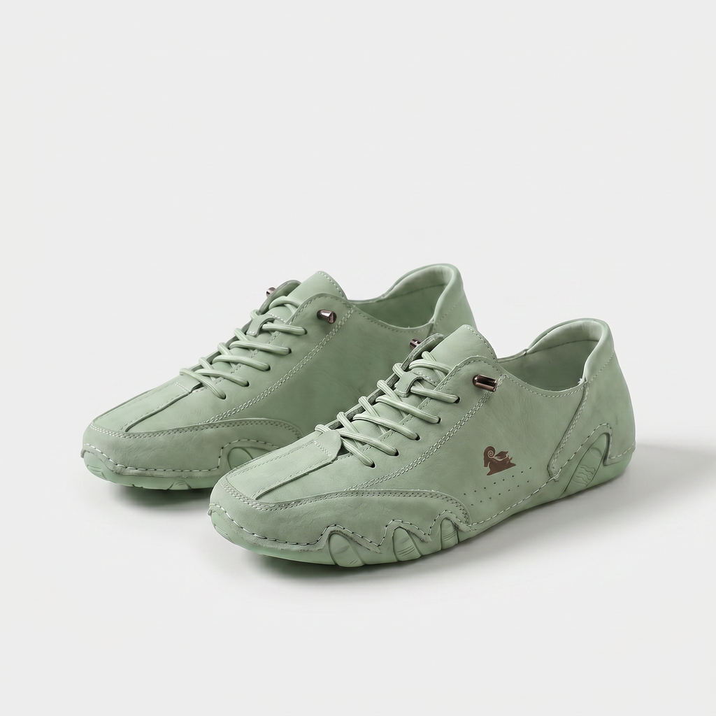 Low-profile lace-up trainers with rounded toes, stitched panels and textured soles