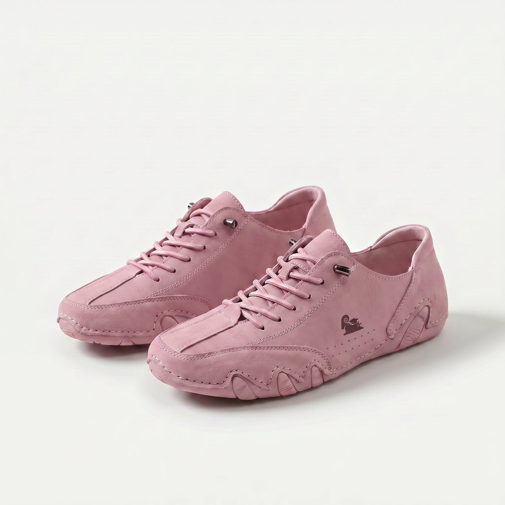 Low-profile lace-up trainers with rounded toes, stitched panels and textured soles