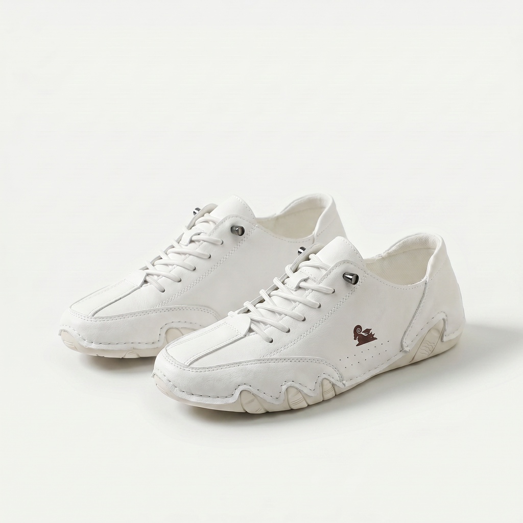 Low-profile lace-up trainers with rounded toes, stitched panels and textured soles