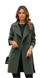 Women's double-breasted trench coat with lapel collar and long sleeves