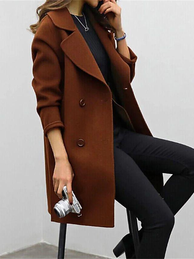 Women's double-breasted trench coat with lapel collar and long sleeves