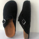 Women's closed-toe clog mules with buckle strap