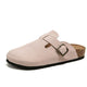 Women's closed-toe clog mules with buckle strap
