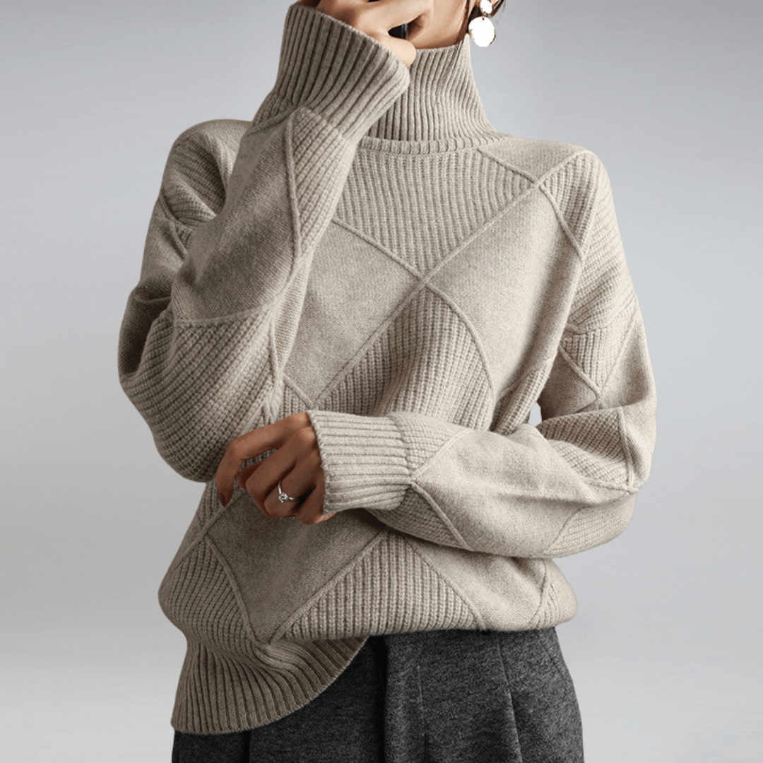Women's geometric diamond pattern turtleneck jumper with long sleeves