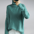 Women's geometric diamond pattern turtleneck jumper with long sleeves