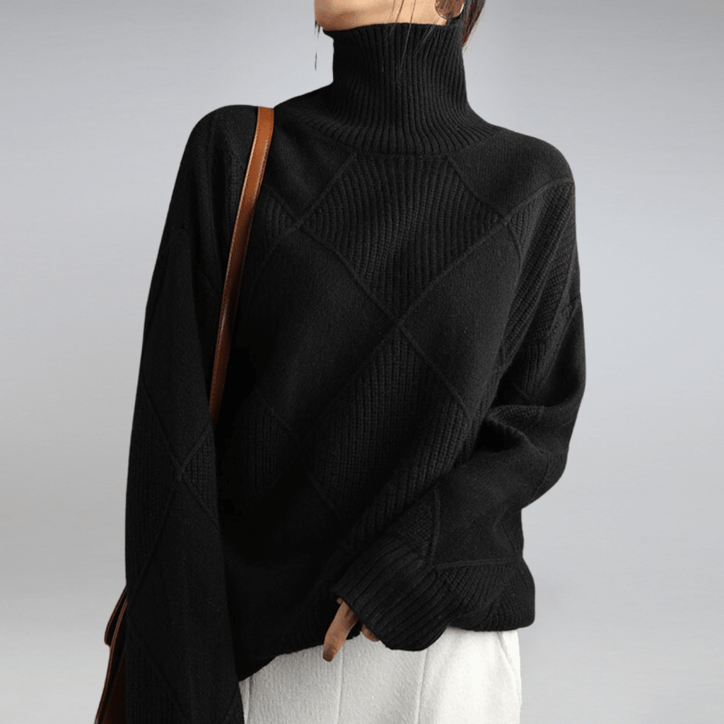 Women's geometric diamond pattern turtleneck jumper with long sleeves