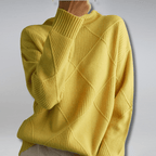 Women's geometric diamond pattern turtleneck jumper with long sleeves