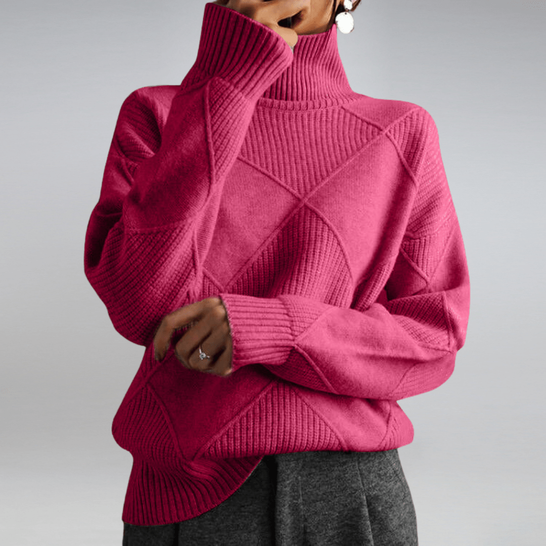 Women's geometric diamond pattern turtleneck jumper with long sleeves