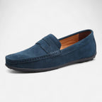 Men's slip-on suede loafers with moccasin stitching