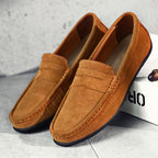 Men's slip-on moc toe loafers with vamp strap and flat soles