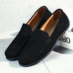 Men's slip-on moc toe loafers with vamp strap and flat soles