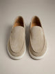Men's plain slip-on loafers with moc toe stitching and flat soles