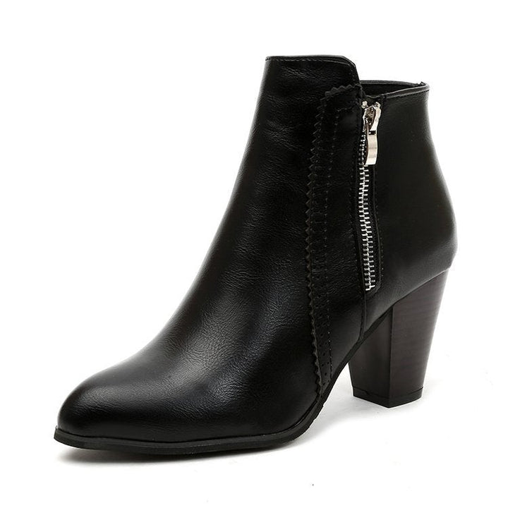 Women's ankle boots with side zip and high block heel