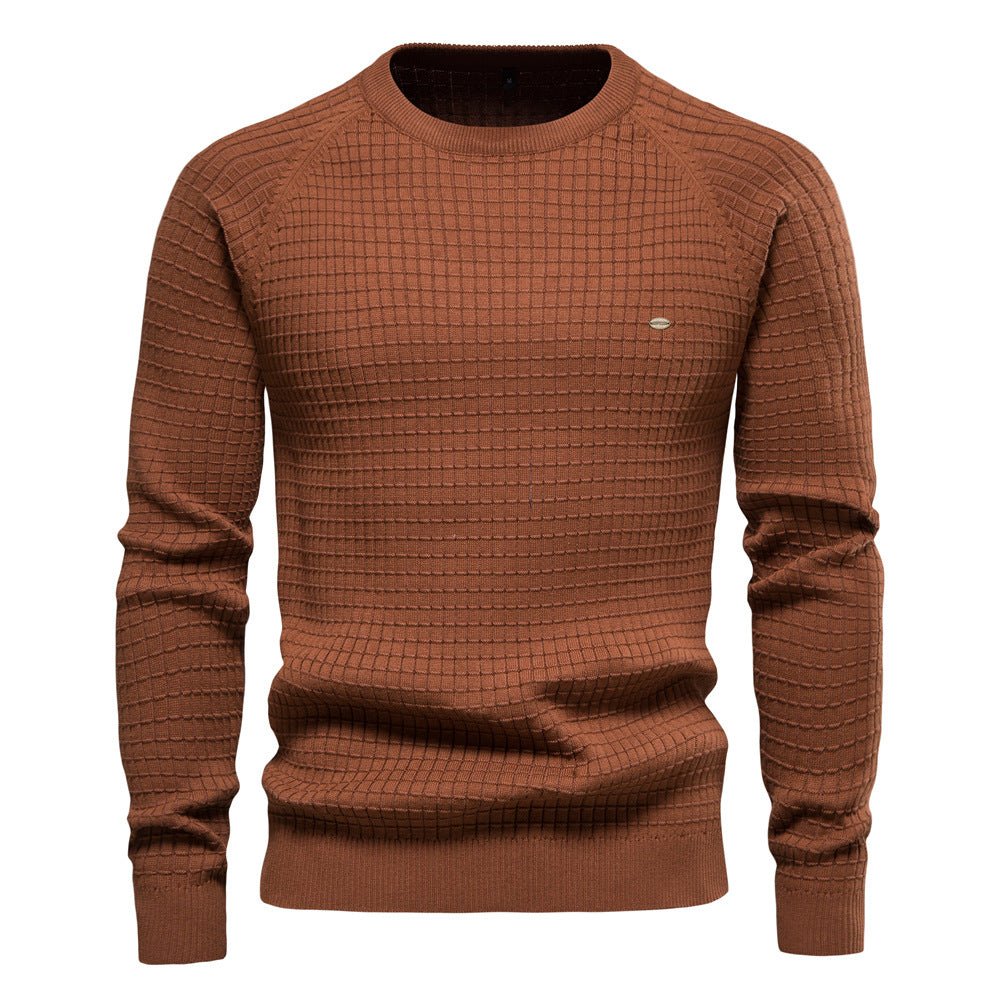 Men's textured crew-neck jumper with long sleeves and ribbed trims