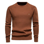 Men's textured crew-neck jumper with long sleeves and ribbed trims