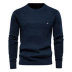 Men's textured crew-neck jumper with long sleeves and ribbed trims