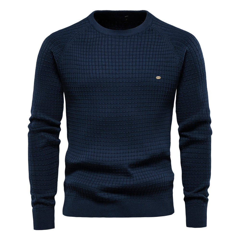 Men's textured crew-neck jumper with long sleeves and ribbed trims