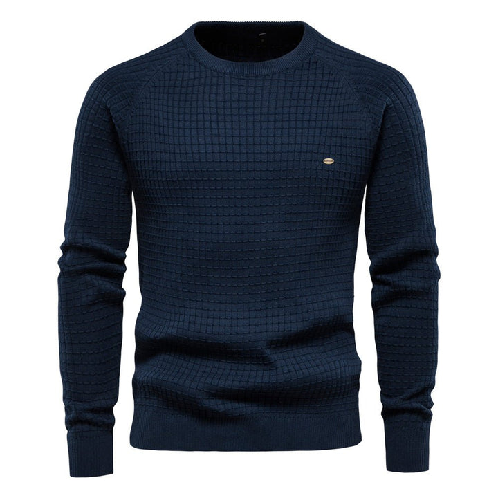 Men's textured crew-neck jumper with long sleeves and ribbed trims