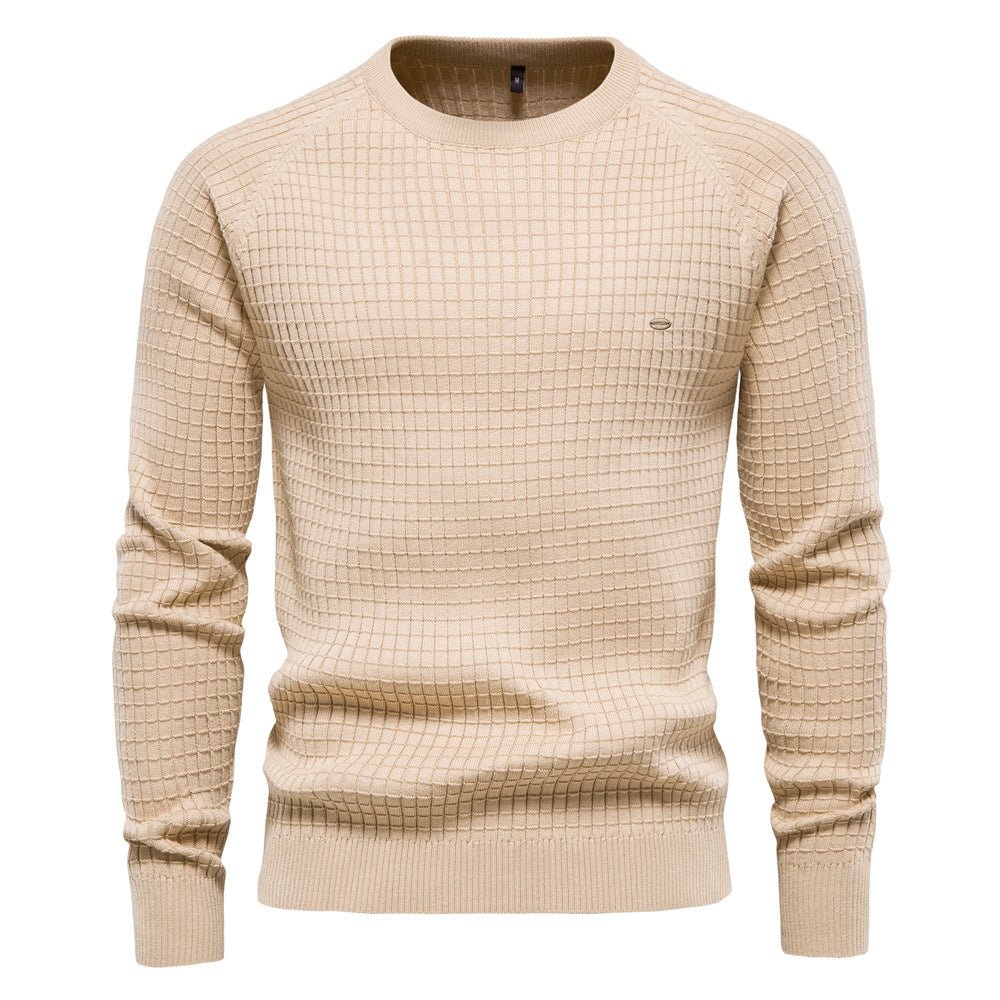 Men's textured crew-neck jumper with long sleeves and ribbed trims