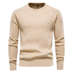 Men's textured crew-neck jumper with long sleeves and ribbed trims