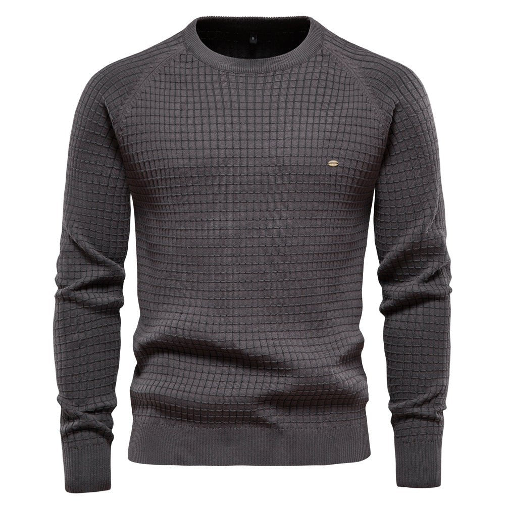 Men's textured crew-neck jumper with long sleeves and ribbed trims