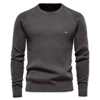 Men's textured crew-neck jumper with long sleeves and ribbed trims