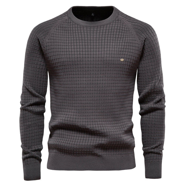 Men's textured crew-neck jumper with long sleeves and ribbed trims