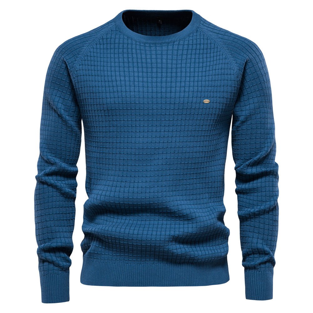 Men's textured crew-neck jumper with long sleeves and ribbed trims