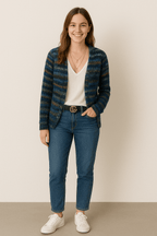 Women's multicoloured striped open knit cardigan with long sleeves