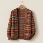 Women's multicoloured striped open knit cardigan with long sleeves