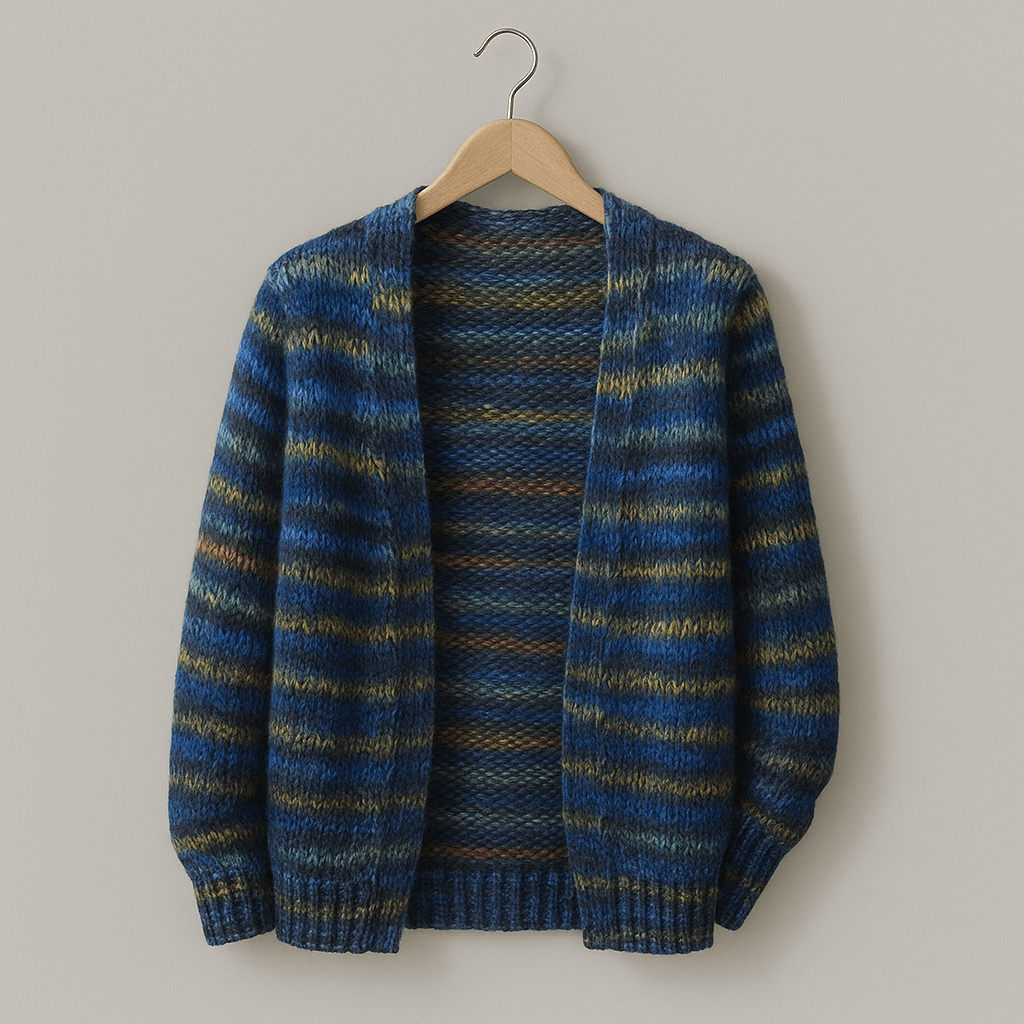 Women's multicoloured striped open knit cardigan with long sleeves