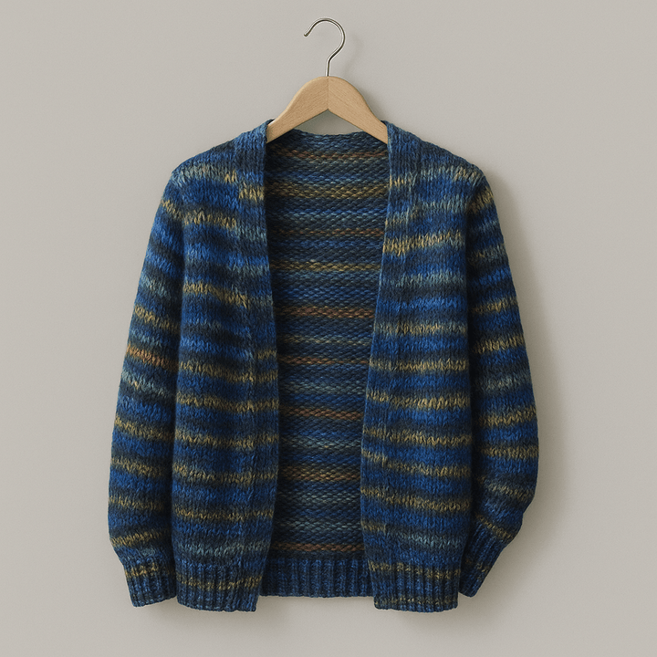 Women's multicoloured striped open knit cardigan with long sleeves