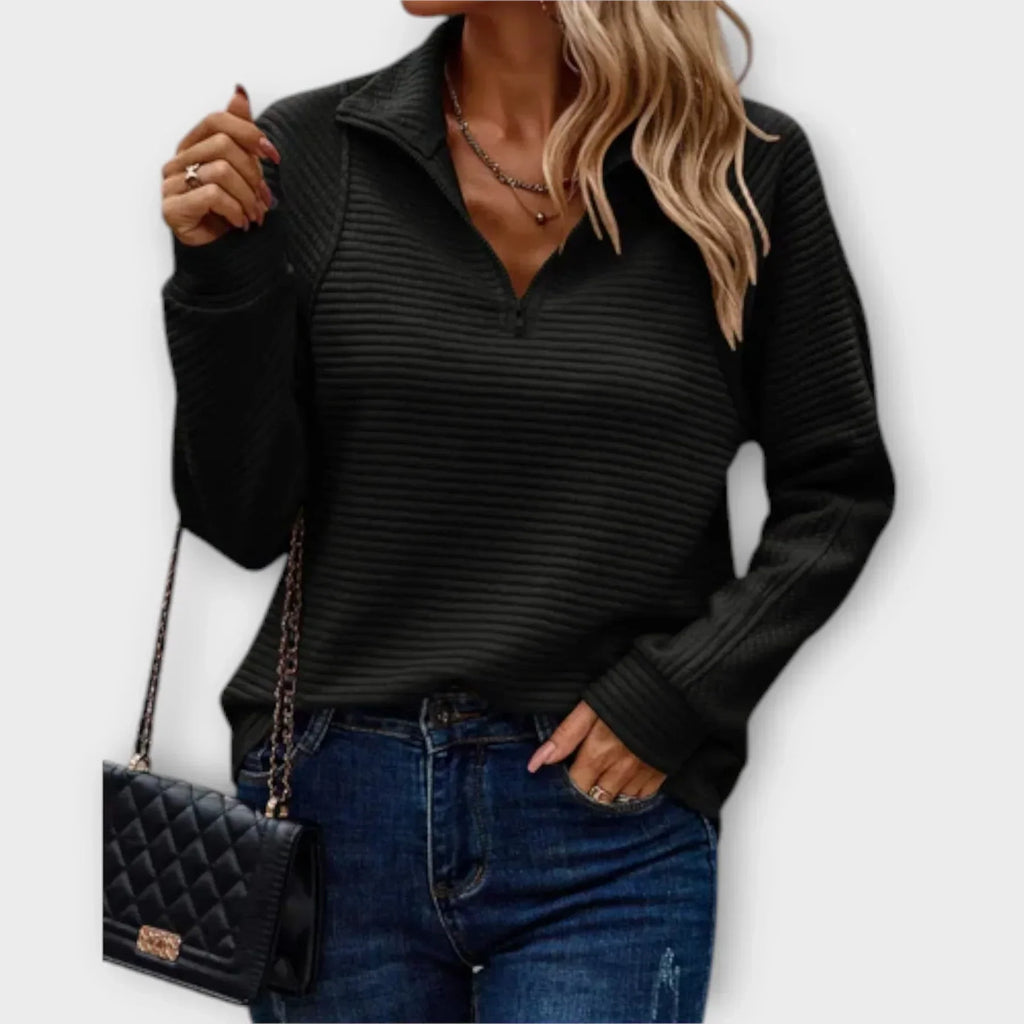 Women's ribbed half-zip pullover with mock neck