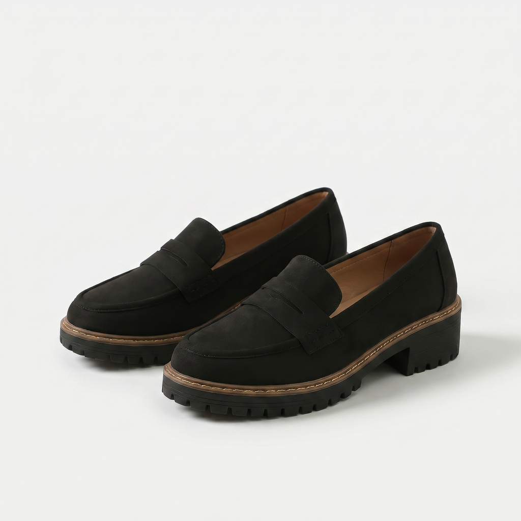 Women's penny loafers with chunky ridged soles