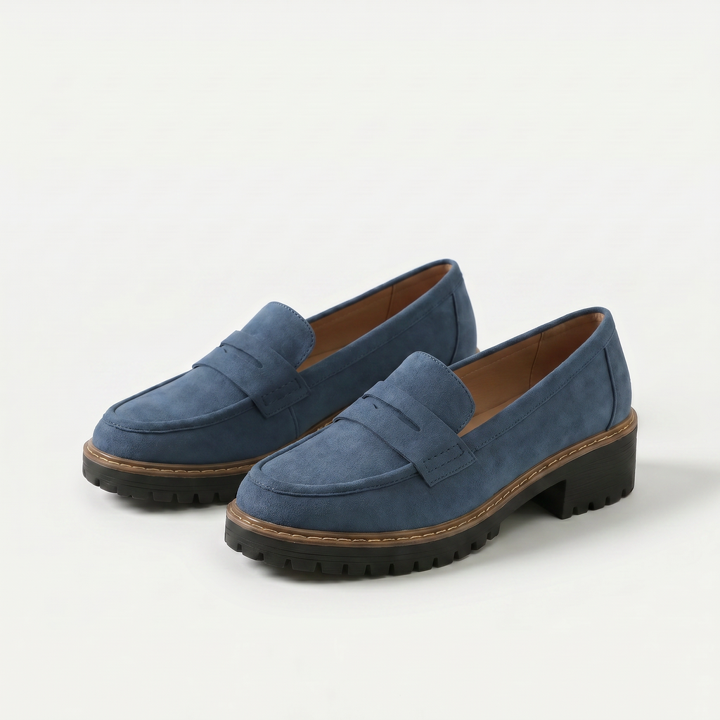 Women's penny loafers with chunky ridged soles