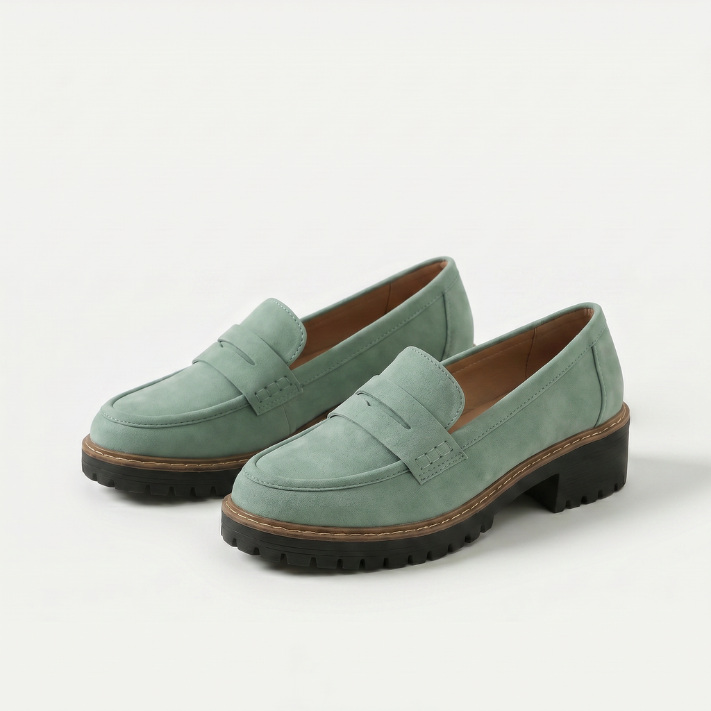 Women's penny loafers with chunky ridged soles
