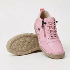 Women's plain lace-up trainers with side zip, round toe and flat textured sole