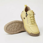 Women's plain lace-up trainers with side zip, round toe and flat textured sole
