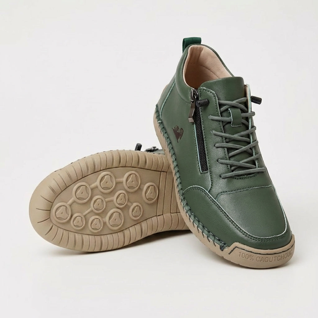 Women's plain lace-up trainers with side zip, round toe and flat textured sole