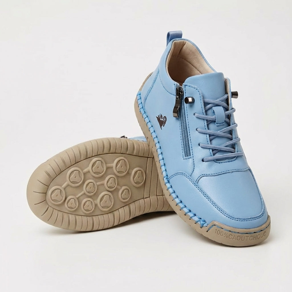 Women's plain lace-up trainers with side zip, round toe and flat textured sole