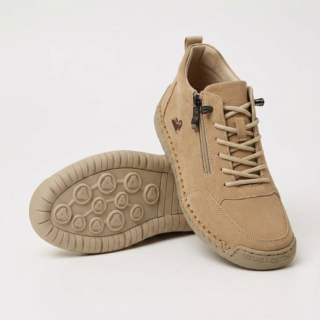 Women's plain lace-up trainers with side zip, round toe and flat textured sole