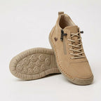Women's plain lace-up trainers with side zip, round toe and flat textured sole