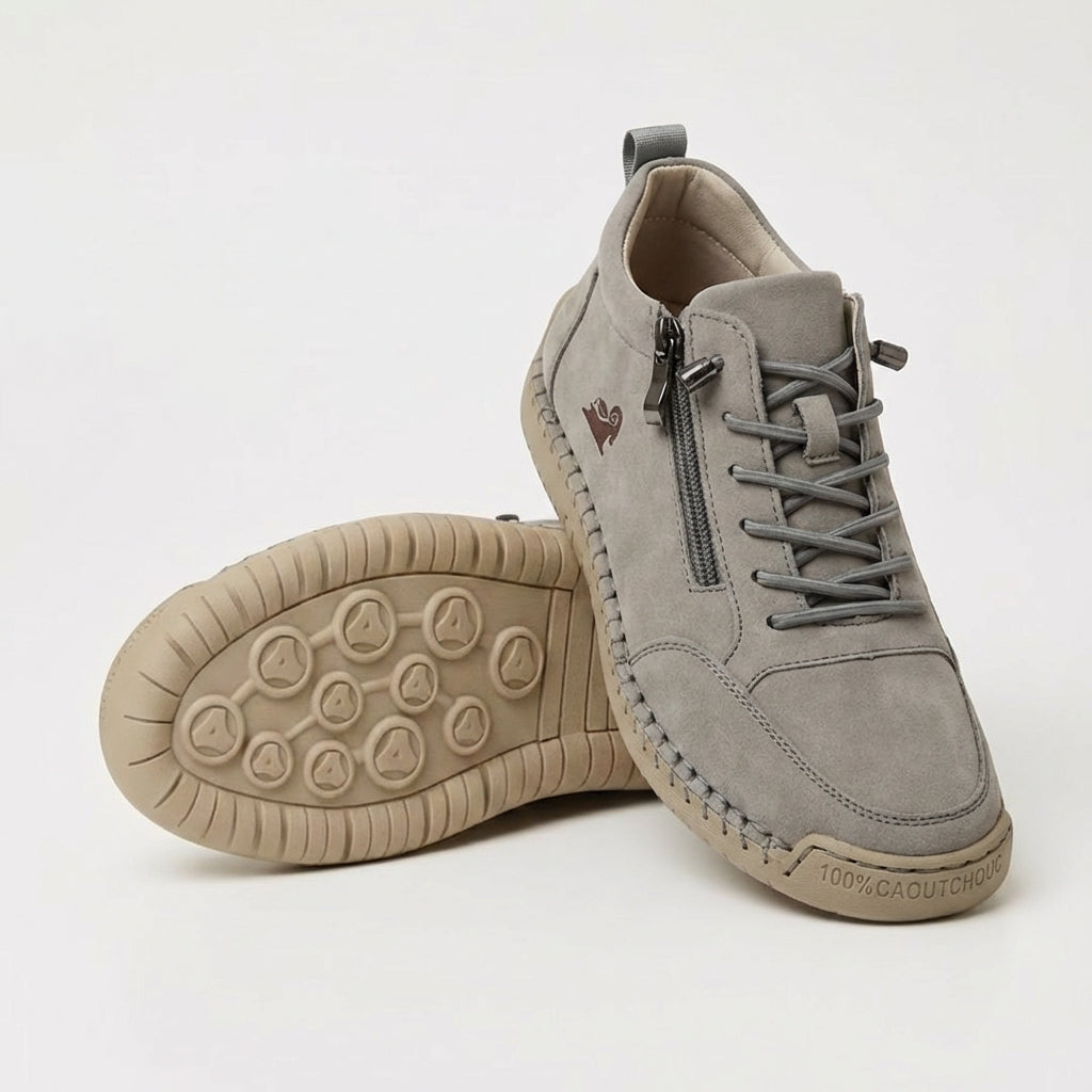 Women's plain lace-up trainers with side zip, round toe and flat textured sole